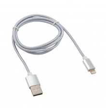 КАБЕЛЬ USB-LIGHTNING 1 М В НЕЙЛОНОВОЙ ОПЛЕТКЕ (СЕРЕБРИСТЫЙ) (1/10/100) 