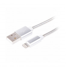 КАБЕЛЬ USB-LIGHTNING 1 М В МЕТАЛ. ОПЛЕТКЕ (IPHONE) СЕРЕБРИСТЫЙ (1/10/100) 