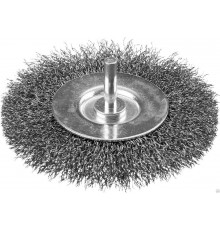 ЩЕТКА ДЛЯ ДРЕЛИ ПЛОСКАЯ 100 ММ СО ШПИЛЬКОЙ, ЛАТУН. ВИТАЯ ПРОВОЛ. (1/12/120) 